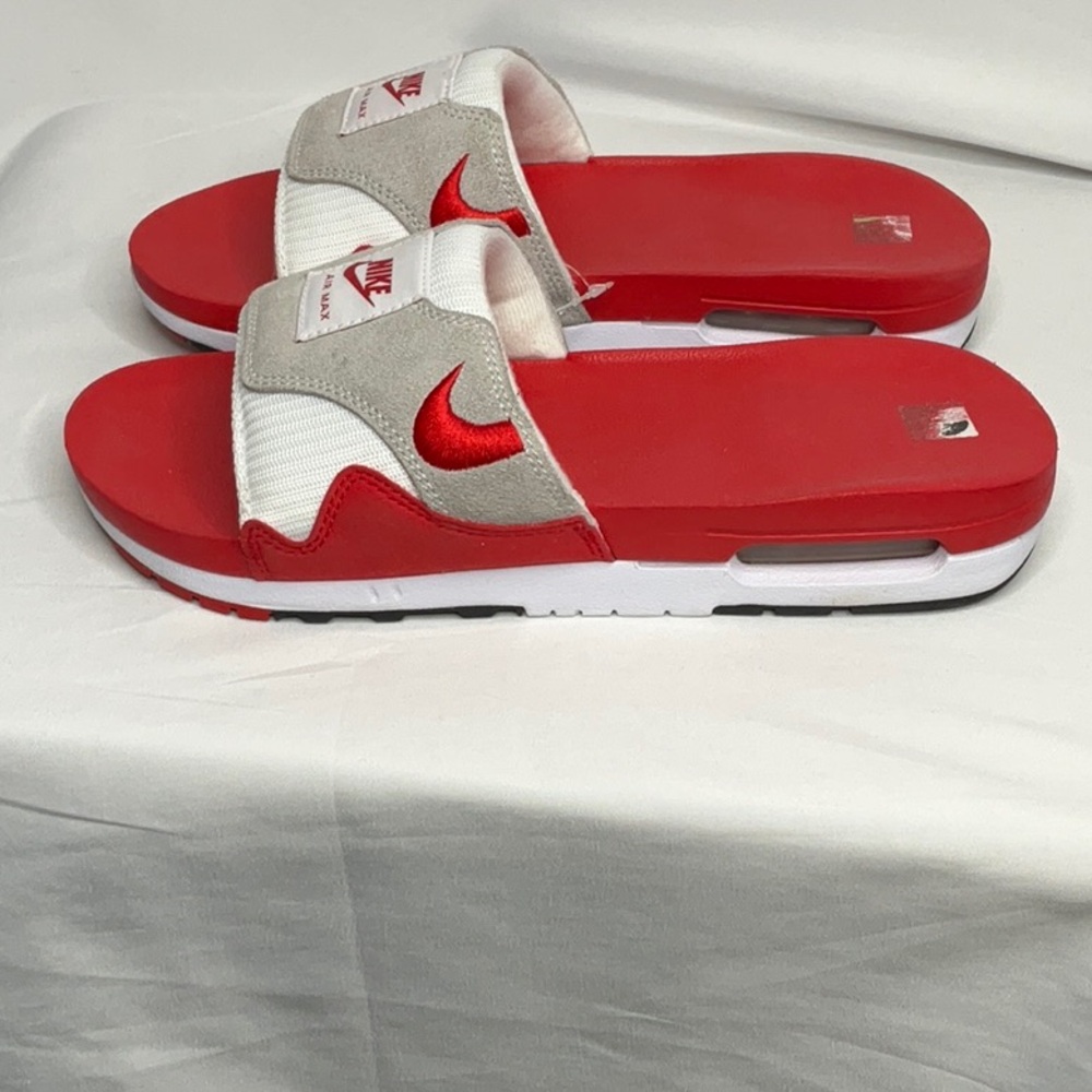 Nike Air Max 1 Slides, University Red and White Mens Size 7